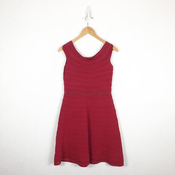 Sandro Masha Off-the-Shoulder Rib Knit Dress Size 8 Red Stretch Knee Length - Picture 12 of 13